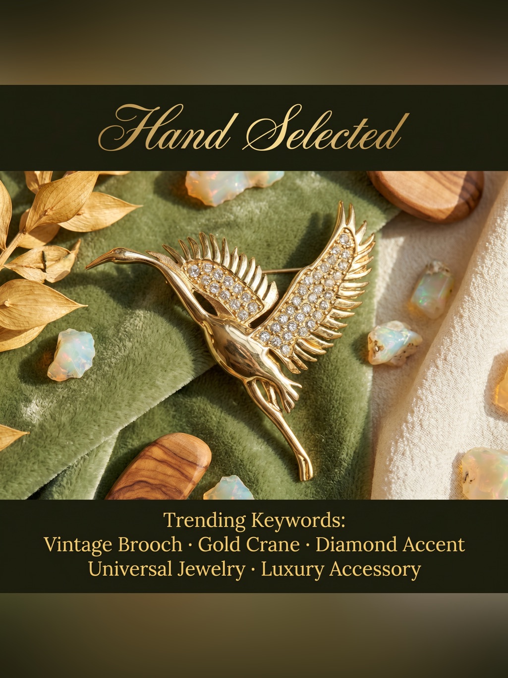 Vintage Universal Gold And Diamond Crane Brooch